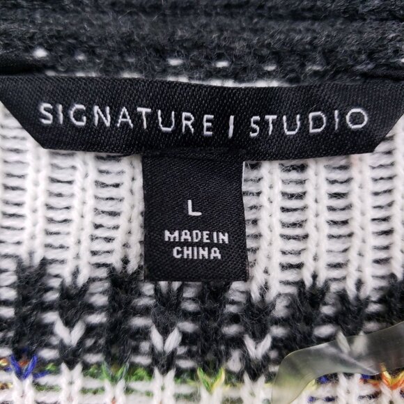 Signature Studio Gray Long Cardigan Sweater Colorful Tribal Pattern Women Large - Picture 9 of 10